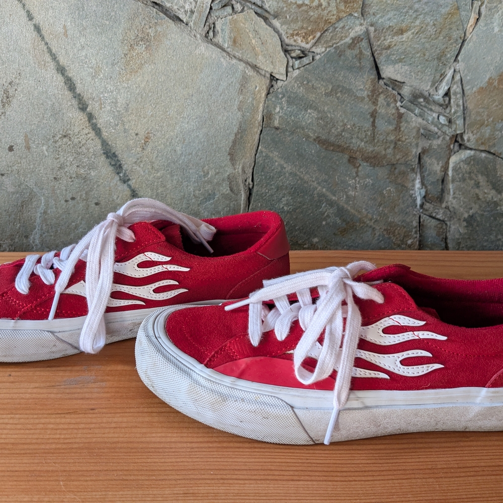 Bold Red and White Flame Sneakers